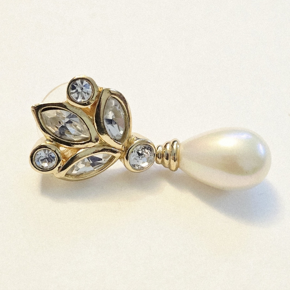 Christian Dior Vintage 90s pearl drop Swarovski crystal dangle earrings - Picture 7 of 10